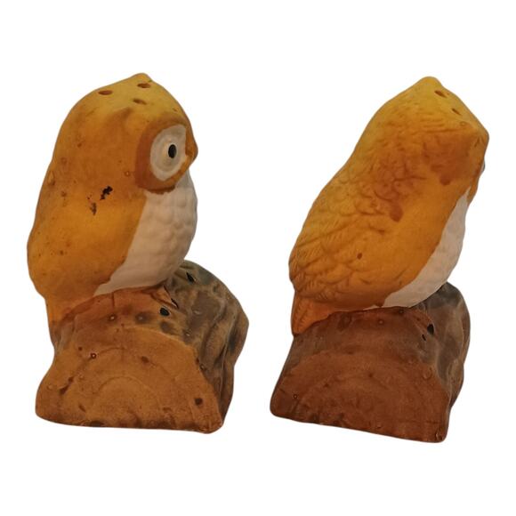 Owl Salt And Pepper Shakers Vintage On A Log Made In Taiwan Ceramic Bird 3" Tall - Picture 4 of 10